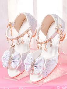 Girls' Fashion High Heel Sandals, Rainbow Glitter Kids Pageant Shoes For Little Girls, Suitable For Performance, Runway, Party - White - View 7