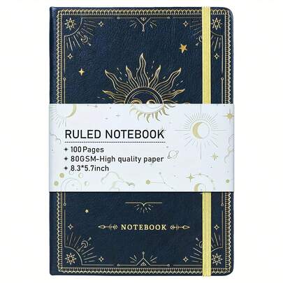 Cahier/journal ligné de format A5 - Papier épais premium, cahier d'écriture classique en simili-cuir avec poche + séparateur, ruban, 160 pages, couverture rigide, ligné (14,8 x 21 cm)