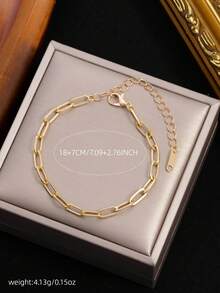 1pc Fashionable Minimalist Geometric Hollow Chain Bracelet For Women, Suitable For Daily Wear - Gold - View 4