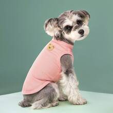 1pc Pink Waffle Knit Pet Vest, Cute Bear Embroidery, Breathable & Cool Dog Tank Top For Spring & Summer - Dusty Pink - View 9