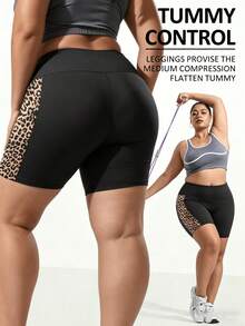 Leggings de talla grande para mujer con estampado de leopardo y parches, pantalones capri de cintura alta adelgazantes, elásticos y cómodos, con efecto levantador de glúteos, no transparentes, adecuados para deportes, fitness, yoga - Negro - Ver 6