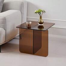 Tempered Brown Bent Glass SideTable, Transparent End Table, Sofa Table - Brown - View 1