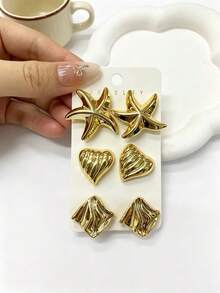1-40 pares de accesorios de moda, en tonos dorados con estilos surtidos. Hechos de plástico de alta calidad, incluyendo formas en C, lágrima, texturizadas, rayadas y en forma de corazón, un conjunto para satisfacer sus necesidades de uso diario. Regalo del Día de la Madre - Amarillo Oro - Ver 3