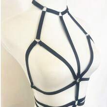 1pc Fashionable Black Elastic Body Harness, Adjustable Buckle Strap Cage Bra Top, Comfortable Multipurpose Women Blouse - Black - View 4