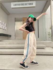 Quần nỉ thể thao sọc túi bên hông cho bé gái tuổi teen - Màu be - Xem 2