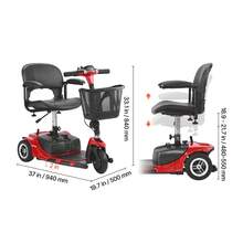 3-Rad-Elektromobil, faltbares Seniorenmobil mit 20 km Reichweite, Mobilitätsroller, All-Terrain-Reiserollstuhl mit Anti-Rutsch-Rädern, 9° Steigfähigkeit & 120 kg Tragkraft, 940x500x840 mm - Demontierbar und klappbar, Rot, 3 Räder, 20 km - Übersicht 10
