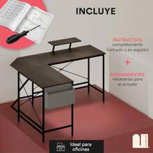Mubson Escritorio en L Vintage con base elevada para Monitor y Porta documentos de Madera MDF. Escritorio Gamer o Trabajo para Dos Monitores con Profundidad de 48 cm. Escritorio Esquinero. Office Desk - Marrn - Ver 7