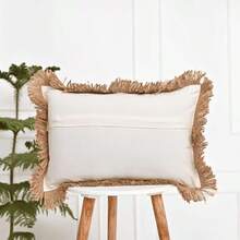Funda de cojín lumbar trenzada de yute de 12 x 18 pulgadas almohada de yute de rafia con flecos almohadas decorativas fundas de almohada para exteriores decoración de primavera - Cubierta de flecos - Ver 6