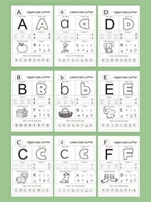 32页ABC字母描红练习册，A-Z字母练习，趣味早期写作练习册，含绘画页，可作为练习本，神奇词汇，精美礼物，耐用英语写作练习册，适合开学季使用 - 彩色 - 查看 8