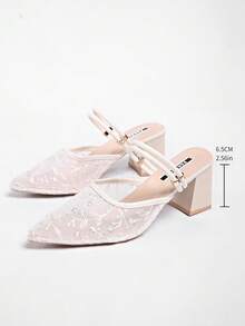 Giày sandal cao gót quai ngang mắt cá chân, mũi kín, đính đá lấp lánh, kiểu dáng thời trang mùa hè mới dành cho nữ. - Màu be - Xem 6