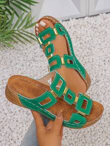 Neue Mode Frauen Sandalen Elegant Weiß Schwarz Sommer Strandpantoffeln Weiblich Keilabsatz Slides - Grün - Übersicht 6