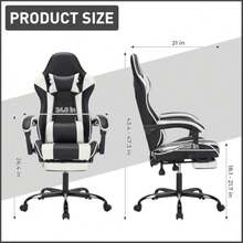 Ergonomic Gaming Chair Computer Chair with Footrest and Lumbar Support and Headrest Height Adjustable Game Chair with Equipped with Silent Rollers for Office or Gaming Black White- - Blanco y negro - Ver 3