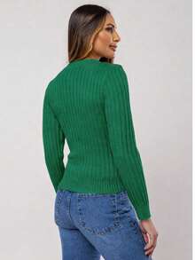 Women's Turtleneck Blouse, Modal Knit, Long Sleeve, Ribbed - Hijau - View 3