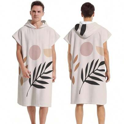 1 chiếc áo choàng đi biển mềm mại có mũ trùm đầu, in hình lá theo phong cách Morandi, khăn choàng đi biển đa năng, khăn tắm biển cỡ lớn dễ thương, khăn tắm hồ bơi họa tiết anime, chăn đi biển bằng sợi microfiber, quà tặng sinh nhật