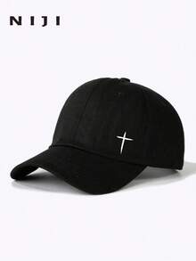 1pc Men's Cross Print Baseball Cap, Men's Geometric Pattern Trucker Hat, Suitable For Daily Life And Outdoor Leisure Sports - 黑色 - 查看 2