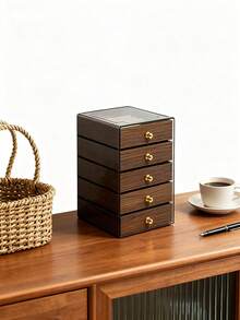 1pc 5/3/1 Tier Jewelry Box With Cover, Gold Drawers - European Brown Luxury Storage Box, Suitable For Necklaces, Bracelets, Earrings, Rings - Dust-Proof & Scratch-Resistant, Velvet Tray Set, Suitable For Home Use - Multicolor - View 14