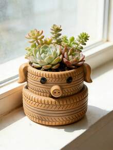 1 pièce Pot de fleurs en forme de pneu avec trou de drainage, pot de fleurs en forme d'animal de dessin animé, pot de plante d'intérieur, pot de fleurs de décoration de maison, pot de fleurs mignon pour femmes, pot de plante grasse, vase en forme de visage, vase de décoration de chambre - Multicolore1 - Voir 8