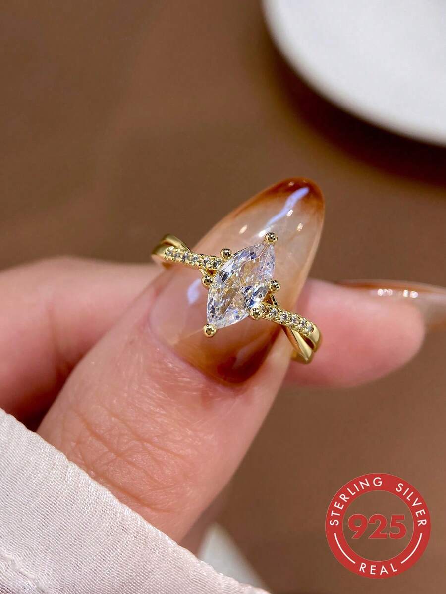 1pc 925 Sterling Silver Elegant Intricate Horse Eye Cubic Zirconia Cut Ring, Exquisite Jewelry Gift For Women, Party Gift, Birthday Gift, Daily Wear - Ring - View 1