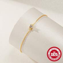 1 Chiếc vòng tay bạc 925 mạ vàng 18K/bạc kiểu dáng thanh lịch, đính đá đơn, không gây dị ứng, ít gây kích ứng, thích hợp làm quà tặng cho phụ nữ và bé gái, đeo hàng ngày, dự tiệc, đám cưới, Ngày Valentine, Ngày của Mẹ. - Vàng - Xem 6