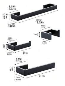 1pc Thick Square Tube Stainless Steel Bathroom Storage Hanging Rack, Towel Ring, Toilet Paper Holder, Bathroom Hook, Towel Storage Bar - Black - View 8