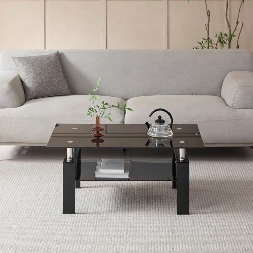 Black Tempered Glass Coffee Table - Black - View 1