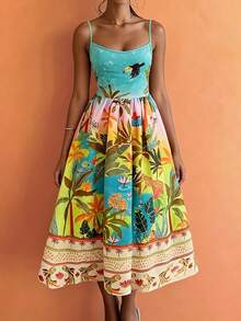 Đầm không tay họa tiết động vật nhiệt đới, kiểu dáng thường ngày, thích hợp cho kỳ nghỉ hè, dành cho nữ, mùa xuân/hè - Nhiều màu - Xem 4
