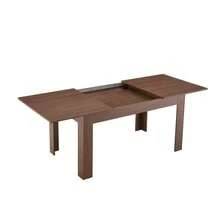 Retractable Rectangular Dining Table, Modern Retractable Kitchen Dining Table With Two Teardrop-Shaped Extension Plates, Walnut Finish, Space Saving, Ideal For Small To Large Families, Can Be Used In The Dining Room And Living Room. - Brown - View 2