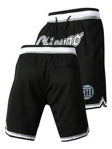 Atonmore Men's Black Retro Mesh Embroidered Zipper Pocket Casual Basketball Shorts Sports Fall - Black - View 1