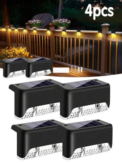 4er-Pack Solar Deckenleuchten, Solar Zaunleuchten, IP44 Außengartenleuchten, Solarleuchten, Solar Außentreppenlicht, Solar Zaun-Treppenbeleuchtung, Zaun, Treppe, Terrasse, Deck, Hinterhof, Weg