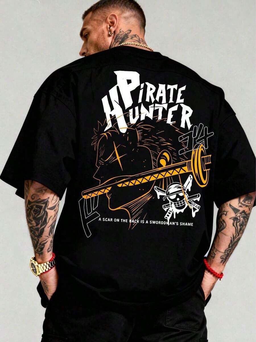 Camiseta masculina Hot Rivalry com estampa de anime, manga curta, 100% algodão, estilo streetwear casual para o verão, uso diário e atividades ao ar livre, lavável à máquina. - Preto - Ver 1