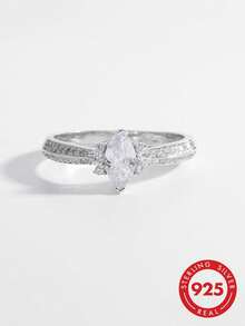 1 chiếc nhẫn bạc Sterling đính đá Rhinestone hình bầu dục thanh lịch dành cho phụ nữ để trang trí hàng ngày Quà tặng ngày lễ tình nhân Đám cưới Đính hôn Trang sức cô dâu Ngày lễ tình nhân - Bạc - Xem 1