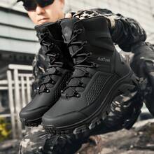 Men's Outdoor Hiking Boots, High-Top Desert Boots, Anti-Slip Tactical Boots With Laces And Zipper, Military Combat Boots For Men - Black - View 5