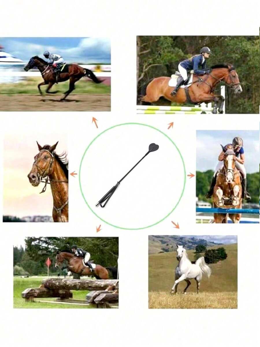 1pc PU Leather Riding Crop, Soft Riding Whip With Non-Slip Braided Handle And Wrist Strap, Equestrian Training Accessory - Multicolor - View 1