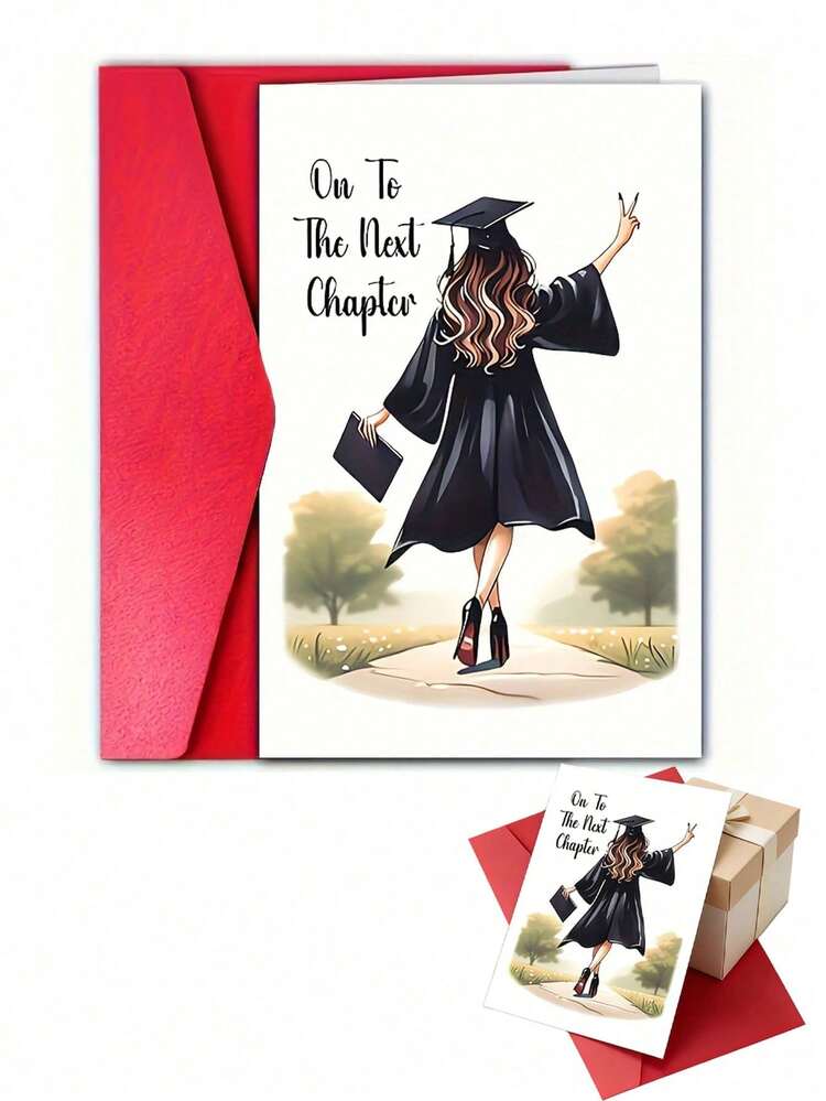 2pcs Cute Graduation Greeting Cards With Envelopes, Made Of High-Quality Cardstock, Featuring Graduation Cap And Diploma Designs, "Embark On A New Chapter" Congratulatory Message. Ideal For Gifting To Friends, Family And Classmates, Perfect For Graduation Parties And Celebrations, Special Occasion Cards | Landscape Illustrations | Premium Paper Cards, Congratulatory Gifts For Graduating Students. - View 3