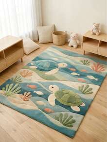 1pc Circular Jellyfish & Whale Design Decorative Floor Mat, Cute Playmat, Bedroom Decor, Small Rug, Washable Carpet, Graduation Gift - Multicolor - View 3