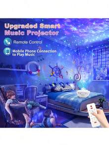 1pc Led Romantic Starry Sky Projection Lamp With Usb & Wireless Remote Control & Music Control & Water Effect & Laser Effect For Bedroom Ceiling Atmosphere And Sleep Aid - White - View 7