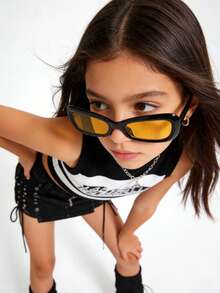 1 Pair Cat Eye Frame Children's Fashion Glasses, Minimalist Suitable For Boys And Girls, Party, Holiday, Travel, Decoration, Daily Accessory, Photography Prop - Black - View 10