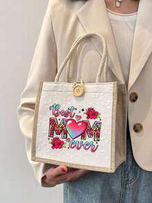 Best Teacher' Letter Print Tote Bag - Suitable As Gift For Mother's Day, Thanksgiving, Women's Day And Goddess Festival. Suitable For Daily Use. - Multicolor - View 10