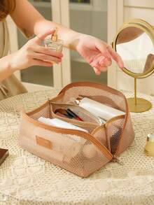 High-Quality Large Capacity Mesh Nylon Solid Color Handheld Toiletry Bag, Unisex Travel Organizer Pouch For Towels, Toothbrush, Cosmetics, Suitable For All Seasons - Multicolor - View 4