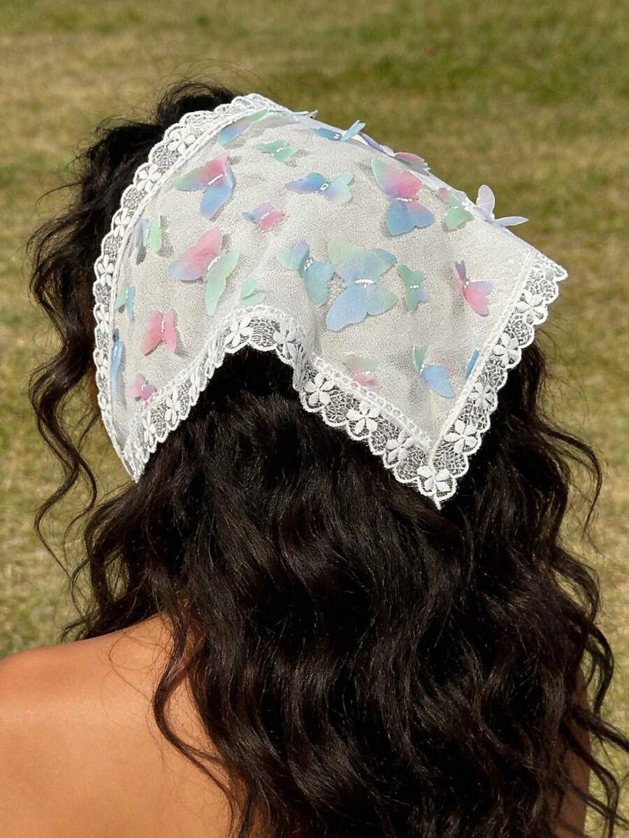 1个彩色蕾丝蝴蝶发箍 - 白色 - 查看 1