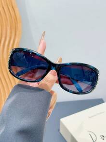 1 pieza Gafas de mujer con forma de escudo, con bloques de color, con cristales de estrás, estilo retro chic Y2K, moda callejera, para vacaciones - Multicolor - Ver 6