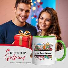 Custom 11Oz Ceramic Coffee Mug With Name, Personalized Teacher-Themed Tea Cup Featuring Books, Pencils, And Floral Design, Dishwasher , Perfect Gift For Educators/Colleagues, Great For Back-To-School - White 11OZ - View 3