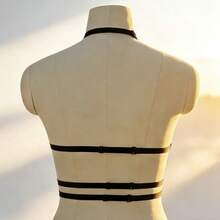 1pc Fashionable Black Elastic Body Harness, Adjustable Buckle Strap Cage Bra Top, Comfortable Multipurpose Women Blouse - Black - View 3