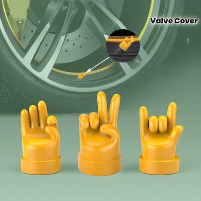 4个趣味手势气门嘴帽，橡胶材质，手势图案设计，适用于汽车、摩托车和自行车。