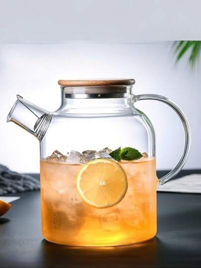 Bộ 2 ấm trà và bình nước thủy tinh 1000/1800ml, dùng trên bếp, ấm và cốc trà bằng thủy tinh borosilicate chịu nhiệt, có nắp tre và bộ lọc trà có thể tháo rời, thích hợp để pha trà lá rời và trà hoa.