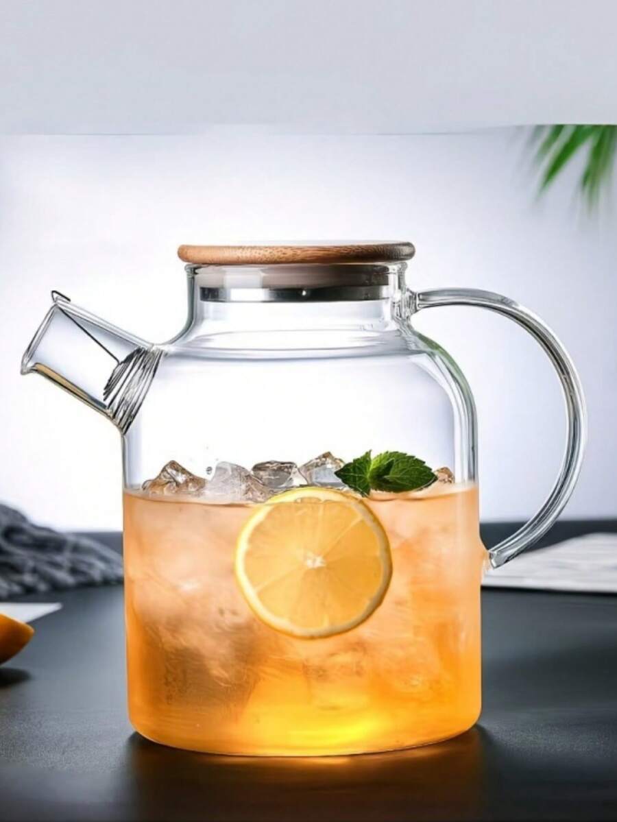 1 bộ ấm trà và bình nước thủy tinh 1000/1800ml, dùng trên bếp, ấm và cốc trà bằng thủy tinh borosilicate chịu nhiệt, có nắp tre và bộ lọc trà có thể tháo rời, thích hợp để pha trà lá rời và trà hoa. - Nhiều màu - Xem 1