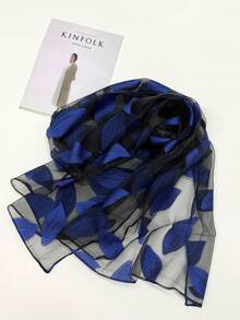 1pc Leaf Pattern Long Lightweight Scarf, Fashionable Accessory For Spring/Summer Vacation, Travel, Photo Shoot, Versatile For Women,Beach,Holiday,Accessories - Blue - View 4