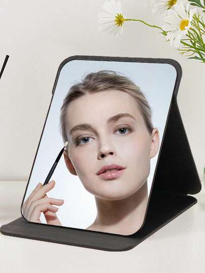 Fashionable Foldable Makeup Mirror - Portable Upright Design, Suitable For Travel, Vanity, Dorm Decor - Elegant Black/White Rectangular Glass Beauty Accessory