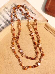 1 chiếc vòng cổ dài đính hạt màu nâu phong cách Bohemian cổ điển, kiểu dáng bất đối xứng, có thể đeo nhiều lần, trang sức thời trang mới (hạt được chọn ngẫu nhiên) - Nhiều màu - Xem 6