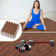 24Pcs 12" Wood Grain Interlocking Foam Floor Mats, Waterproof EVA Puzzle Tiles, Non-Slip Protective Flooring For Home Gym Basement Garage - Brown - View 2